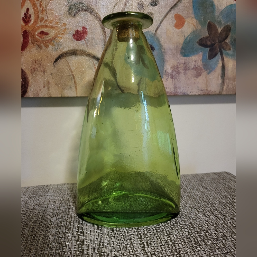 Decorative Corked Green Colored Glass Bottle 10.5"×3.25"